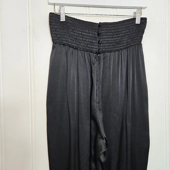 Vintage 100% Silk Pants Womens Size 6 Black High Waist Ruched Buttoned Back - Picture 6 of 12